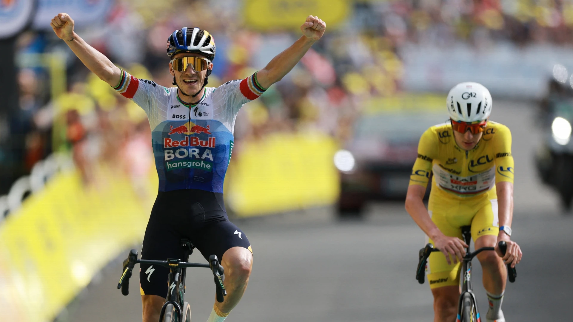 Evenepoel is UAE-duo Pogacar en Del Toro de baas op de dag dat Vingegaard uitvalt