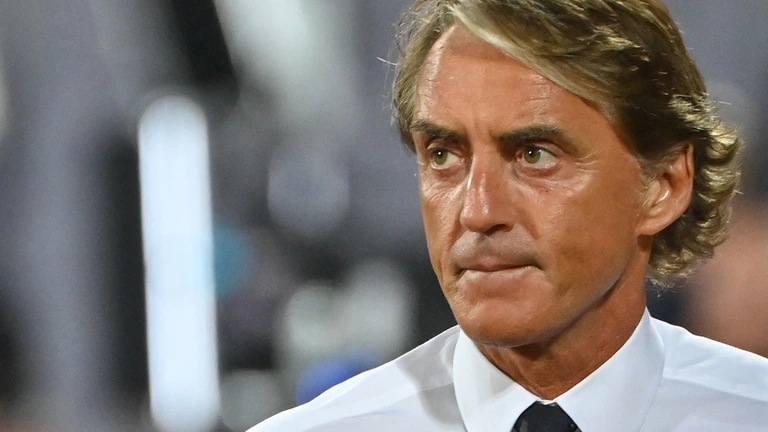 De Italiaanse bondscoach Roberto Mancini baalt