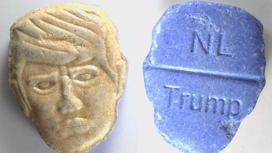 Trimbos waarschuwt voor 'zeer gevaarlijke' xtc-pillen, met hoofd van Trump